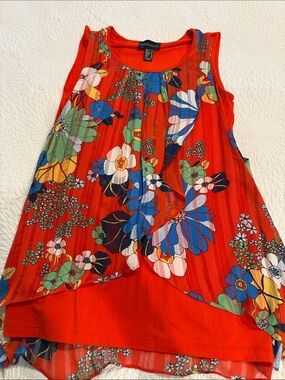 Frank Lyman Design Red Floral Layered Sleeveless Tunic
